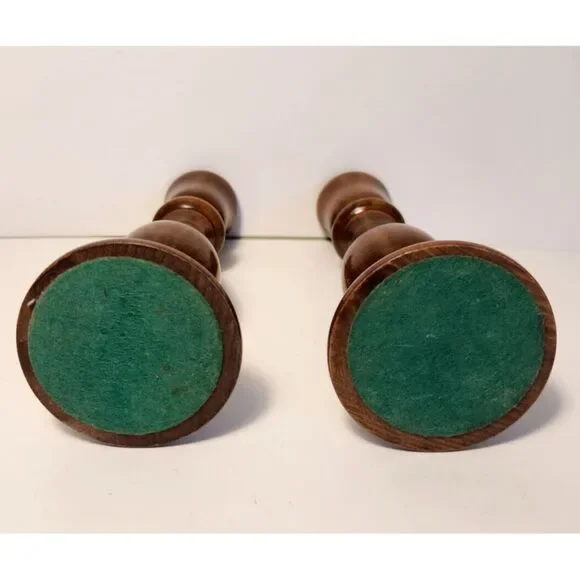 Vintage Pair Hand Turned Wooden Candlestick or Taper Holders 6.5" - Picture 2 of 8